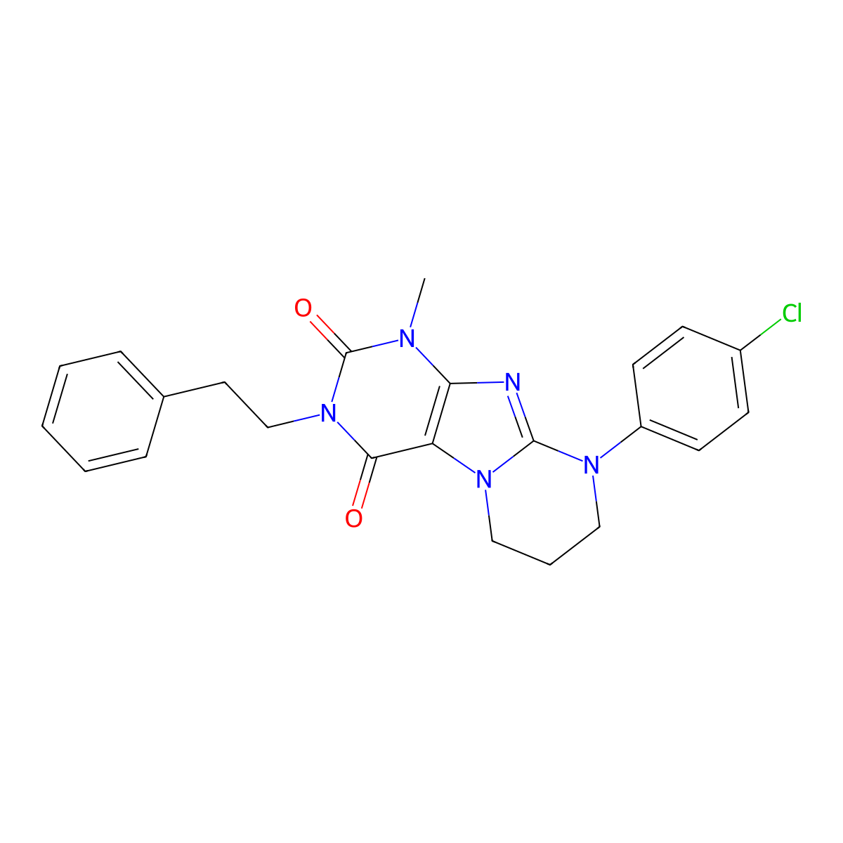 9-(4-chlorophenyl)-1-methyl-3-(2-phenylethyl)-1H,2H,3H,4H,6H,7H,8H,9H-pyrimido[1,2-g]purine-2,4-dione molecular structure, CAS 850721-22-1