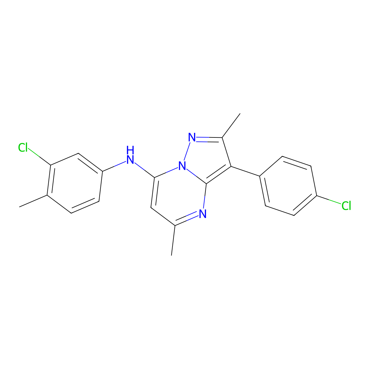 N-(3-chloro-4-methylphenyl)-3-(4-chlorophenyl)-2,5-dimethylpyrazolo[1,5-a]pyrimidin-7-amine molecular structure, CAS 850721-28-7