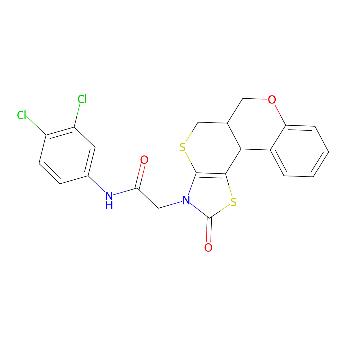 N-(3,4-Dichloro-phenyl)-2-(2-oxo-5a,11b-dihydro-5H,6H-7-oxa-1,4-dithia-3-aza-cyclopenta[c]phenanthren-3-yl)-acetamide molecular structure, CAS 850721-34-5