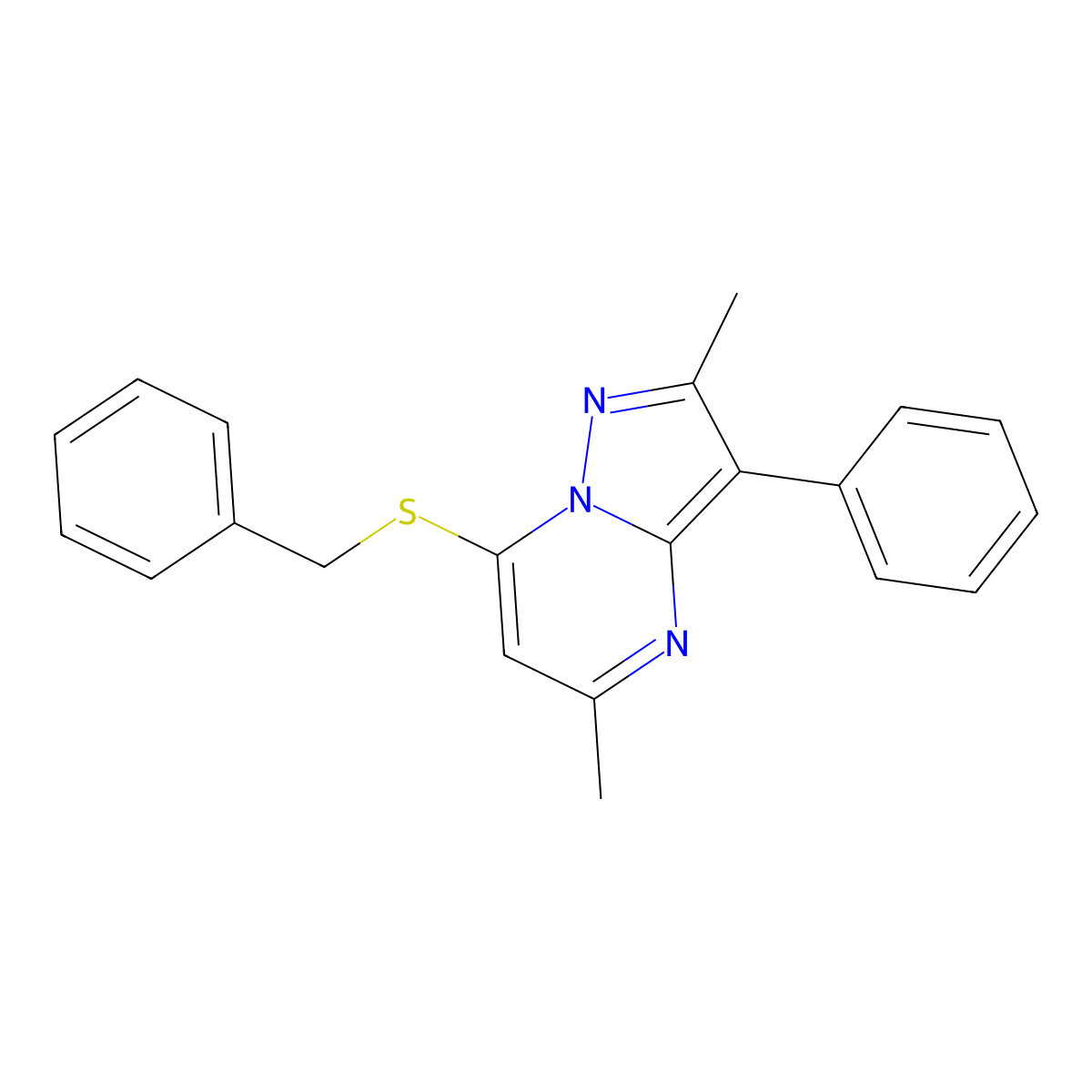7-(Benzylsulfanyl)-2,5-dimethyl-3-phenylpyrazolo[1,5-a]pyrimidine molecular structure, CAS 850721-37-8