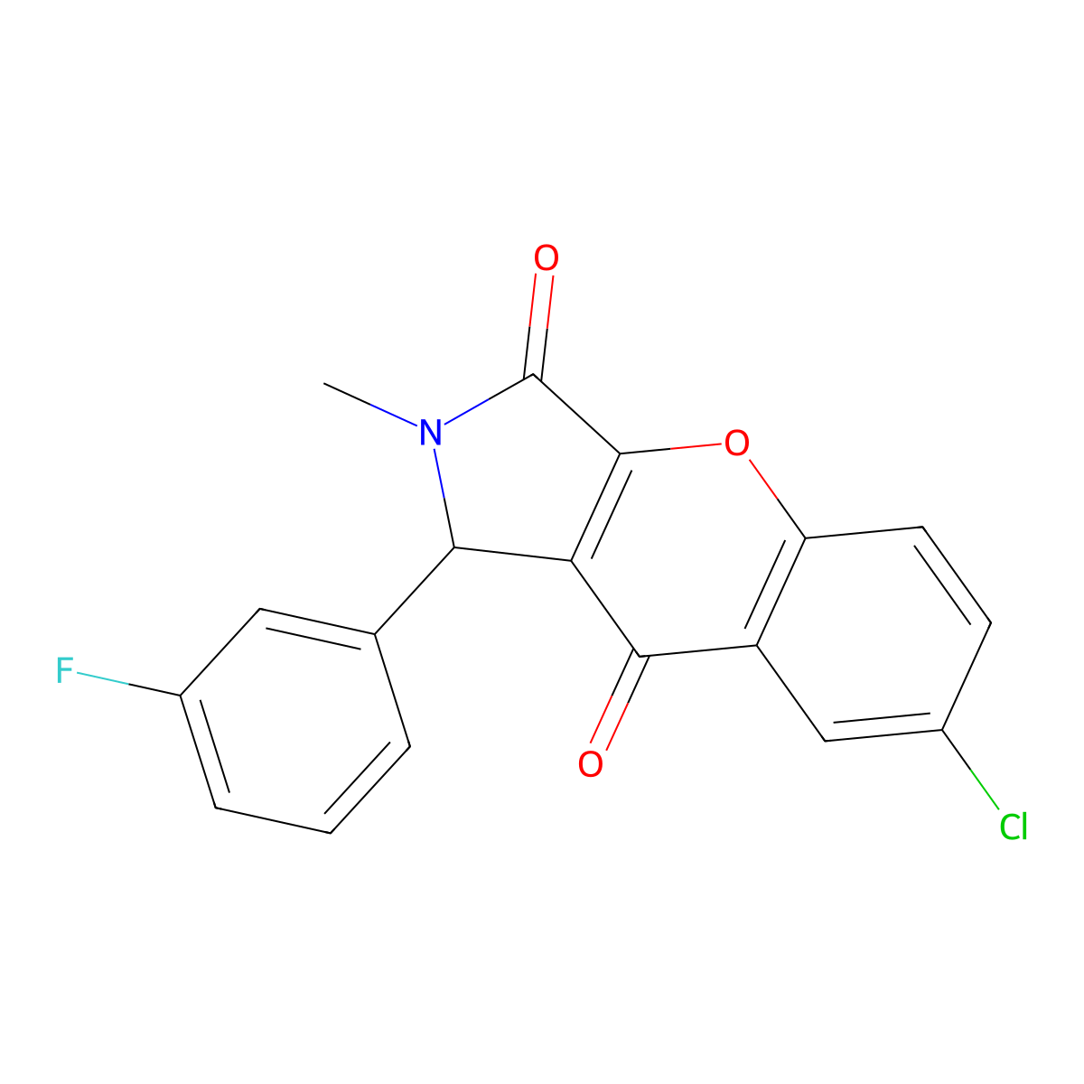 7-Chloro-1-(3-fluorophenyl)-2-methyl-1,2-dihydrochromeno[2,3-c]pyrrole-3,9-dione molecular structure, CAS 850721-72-1