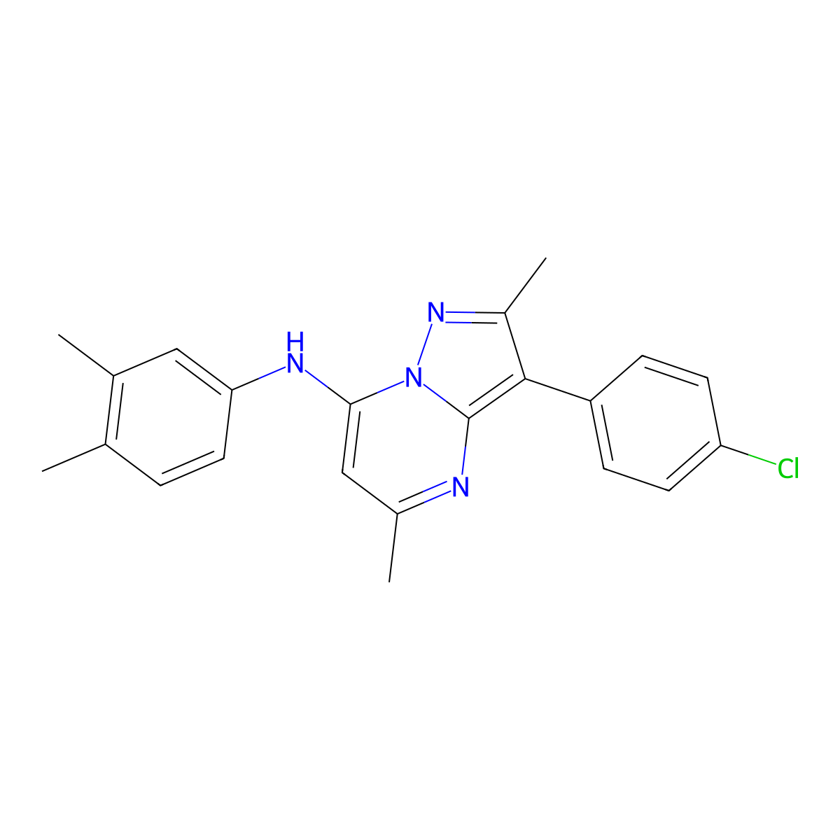 3-(4-chlorophenyl)-N-(3,4-dimethylphenyl)-2,5-dimethylpyrazolo[1,5-a]pyrimidin-7-amine molecular structure, CAS 850721-75-4