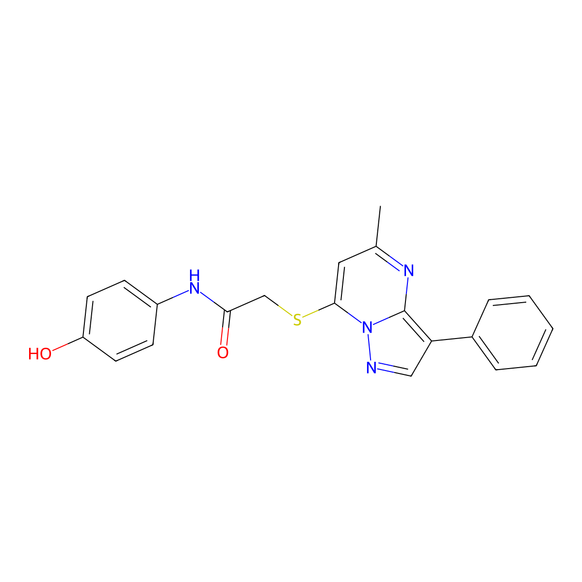 N-(4-hydroxyphenyl)-2-(5-methyl-3-phenylpyrazolo[1,5-a]pyrimidin-7-yl)sulfanylacetamide molecular structure, CAS 850721-97-0
