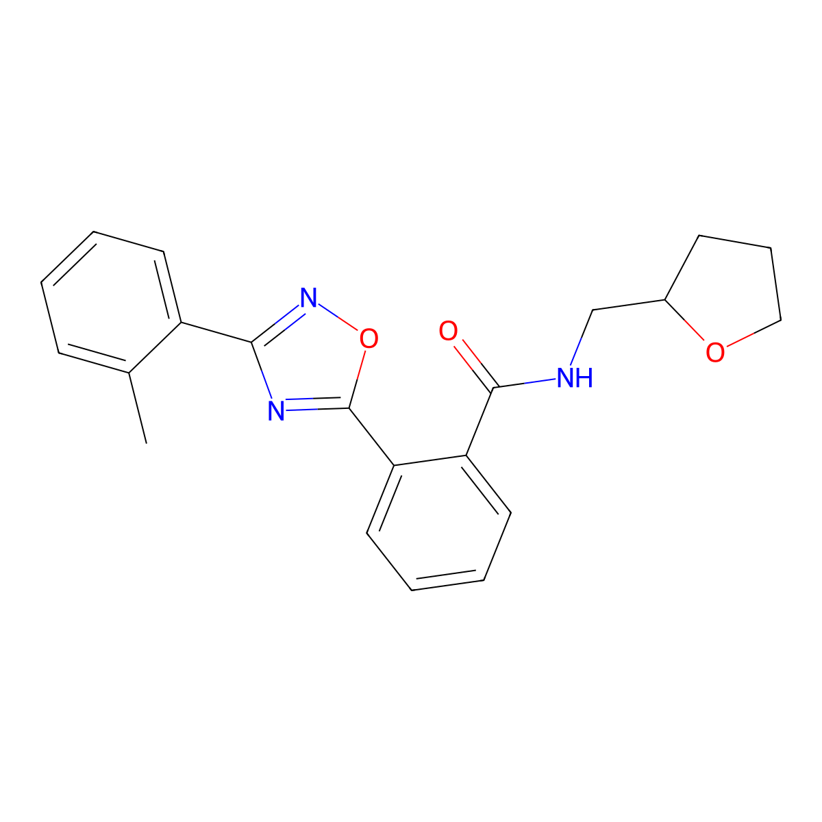 2-[3-(2-methylphenyl)-1,2,4-oxadiazol-5-yl]-N-(oxolan-2-ylmethyl)benzamide molecular structure, CAS 850728-28-8