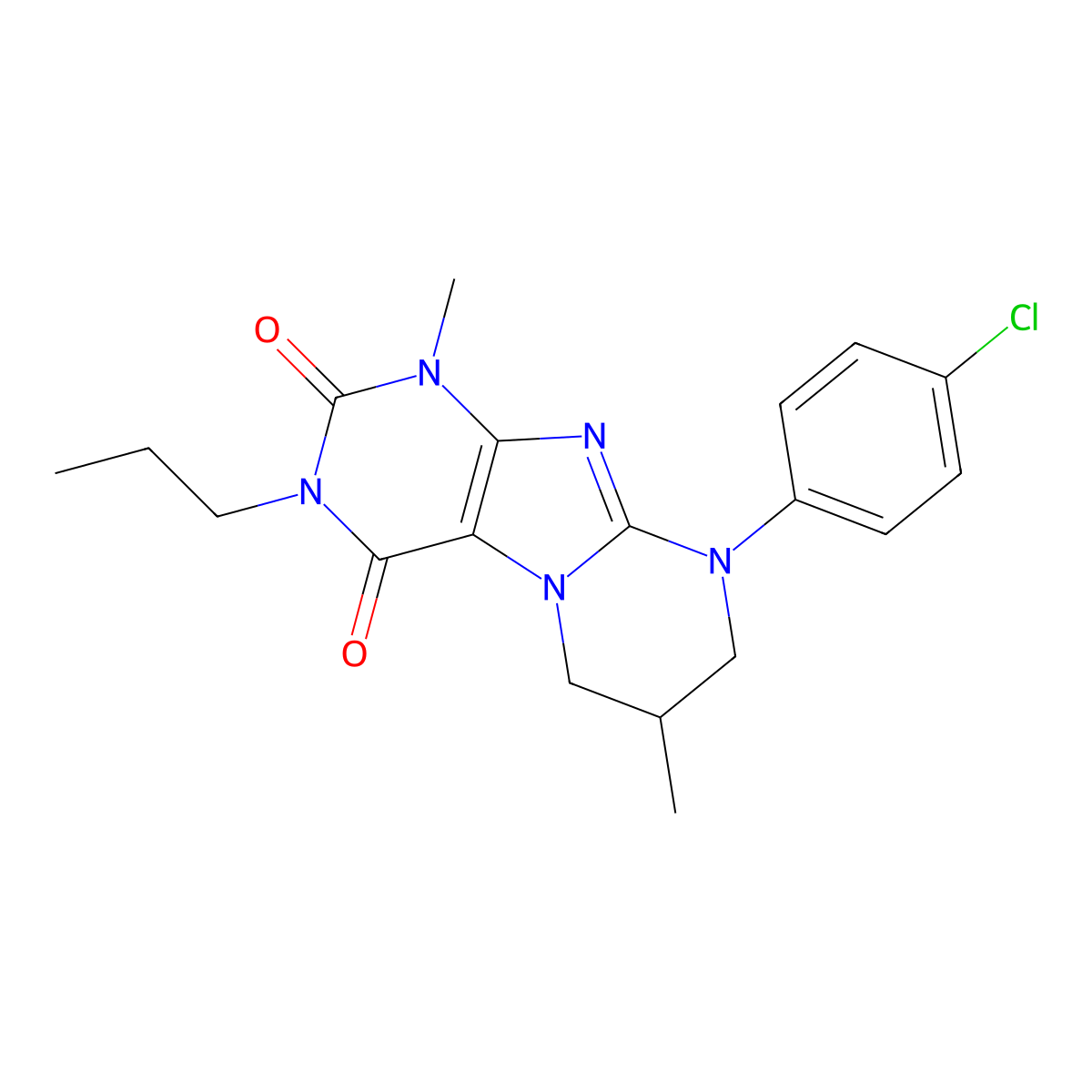 9-(4-chlorophenyl)-1,7-dimethyl-3-propyl-7,8-dihydro-6H-purino[7,8-a]pyrimidine-2,4-dione molecular structure, CAS 850728-73-3