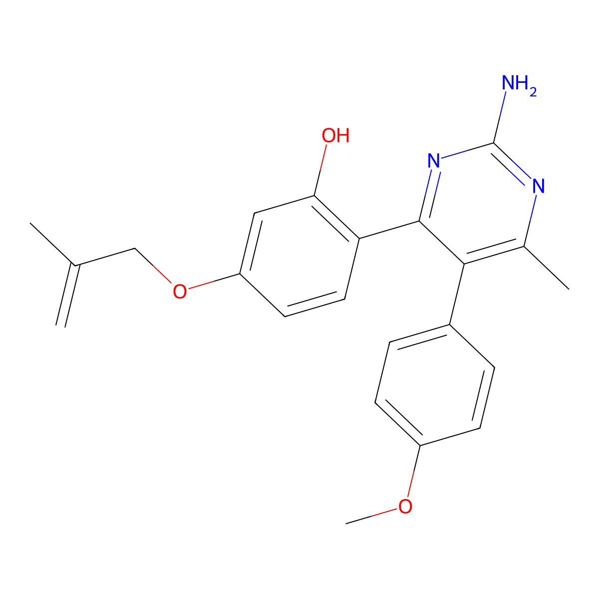 2-(2-Amino-5-(4-methoxyphenyl)-6-methylpyrimidin-4-yl)-5-((2-methylallyl)oxy)phenol molecular structure, CAS 850728-98-2