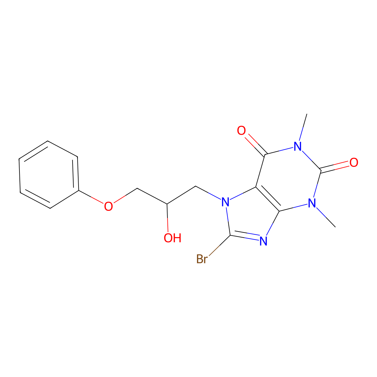 8-Bromo-7-(2-hydroxy-3-phenoxypropyl)-1,3-dimethylpurine-2,6-dione molecular structure, CAS 850729-46-3