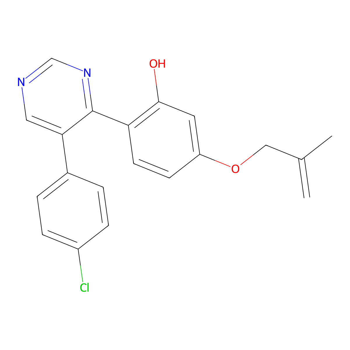 2-(5-(4-Chlorophenyl)pyrimidin-4-yl)-5-((2-methylallyl)oxy)phenol molecular structure, CAS 850729-57-6