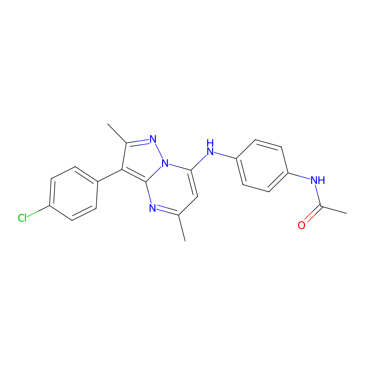 N-(4-{[3-(4-chlorophenyl)-2,5-dimethylpyrazolo[1,5-a]pyrimidin-7-yl]amino}phenyl)acetamide molecular structure, CAS 850729-63-4