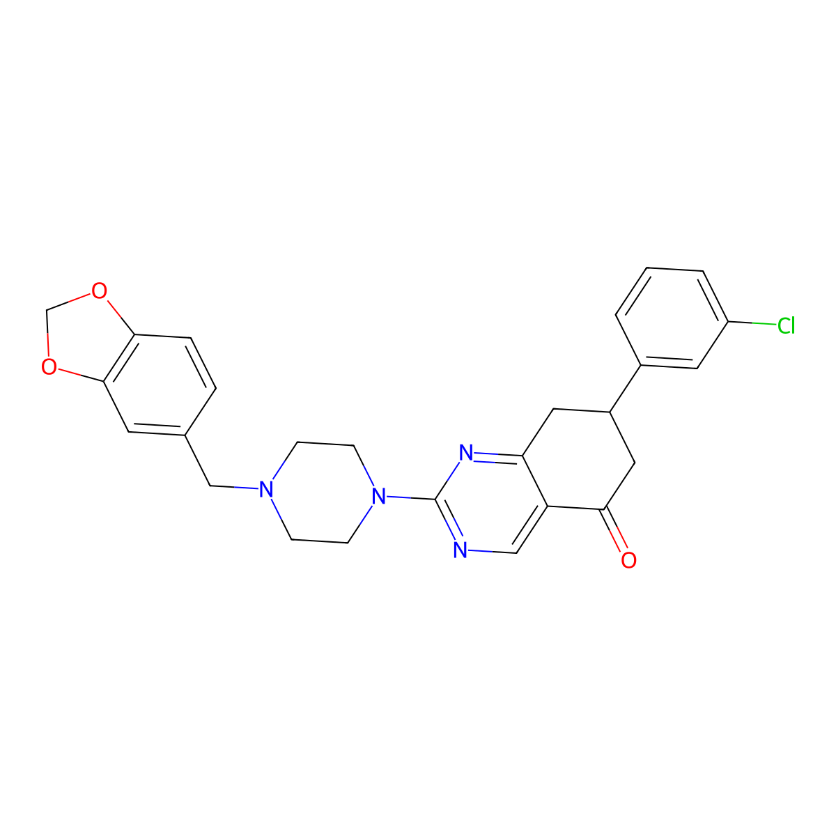 2-[4-(1,3-benzodioxol-5-ylmethyl)piperazin-1-yl]-7-(3-chlorophenyl)-7,8-dihydroquinazolin-5(6H)-one molecular structure, CAS 850729-97-4