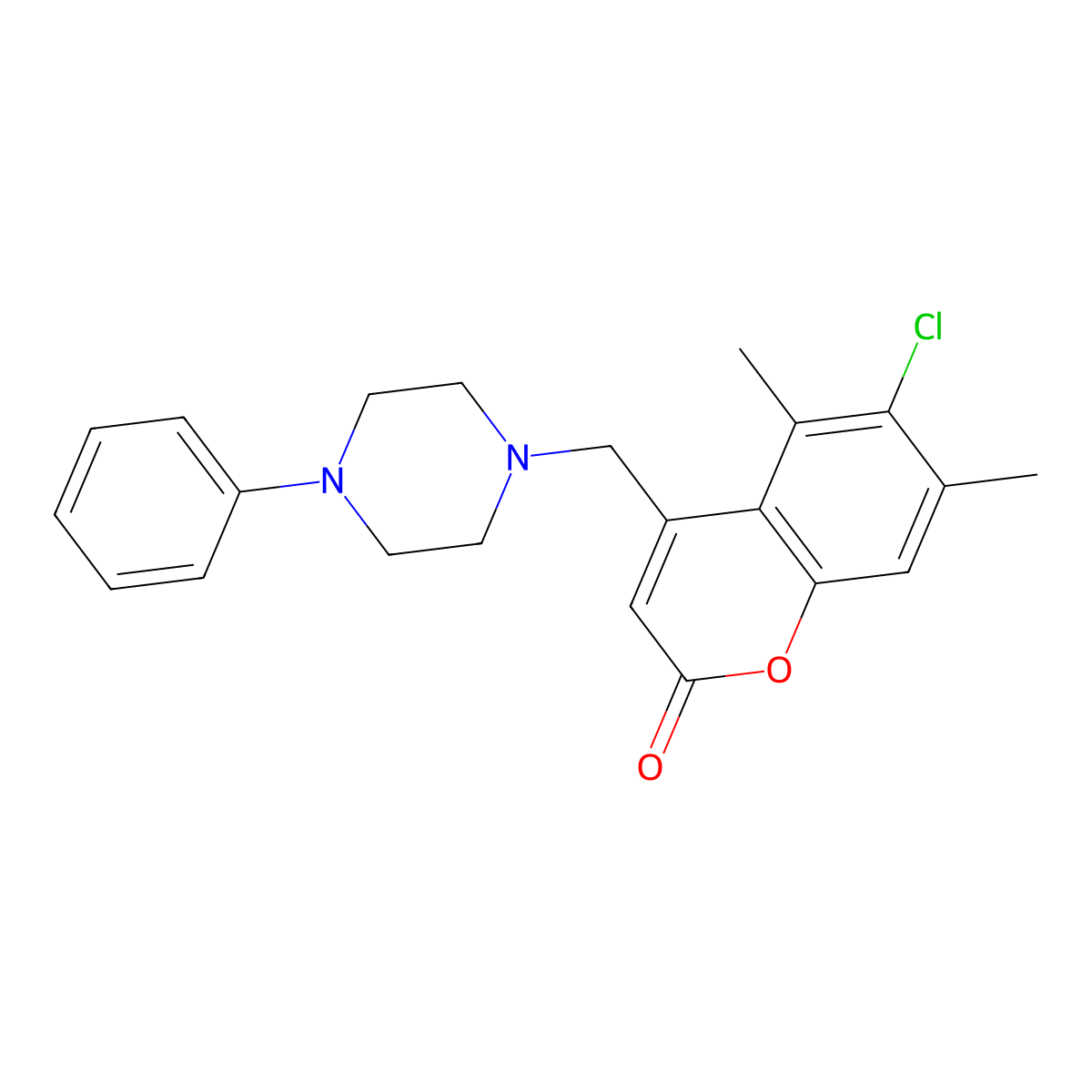 6-Chloro-5,7-dimethyl-4-[(4-phenylpiperazin-1-yl)methyl]chromen-2-one molecular structure, CAS 850730-03-9