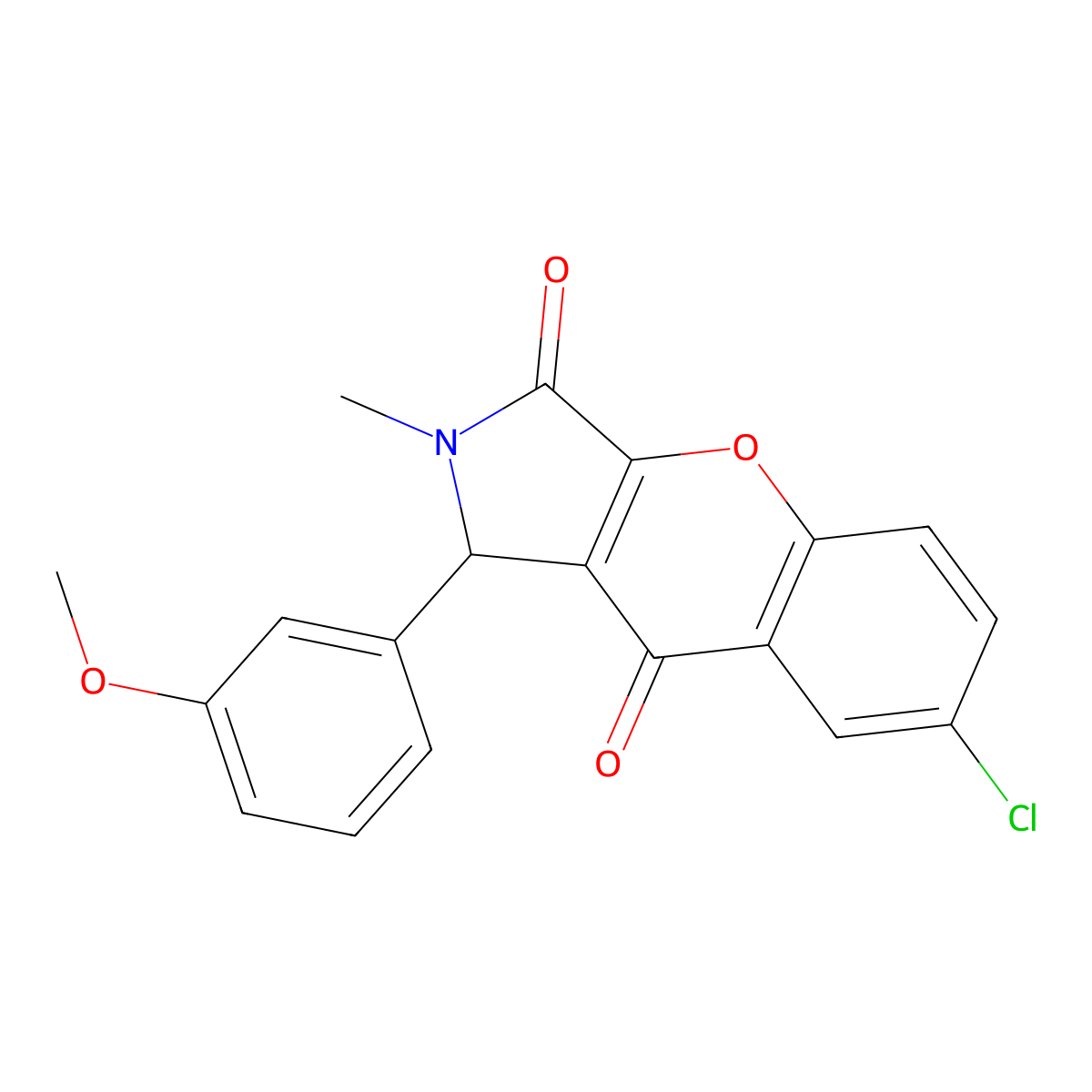 7-Chloro-1-(3-methoxyphenyl)-2-methyl-1,2-dihydrochromeno[2,3-c]pyrrole-3,9-dione molecular structure, CAS 850730-07-3