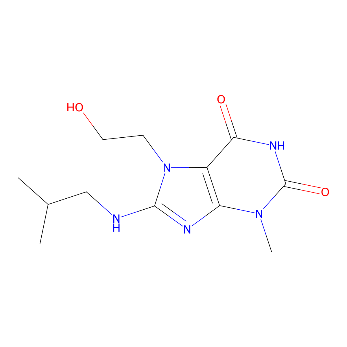 7-(2-hydroxyethyl)-8-(isobutylamino)-3-methyl-1H-purine-2,6(3H,7H)-dione molecular structure, CAS 850730-18-6