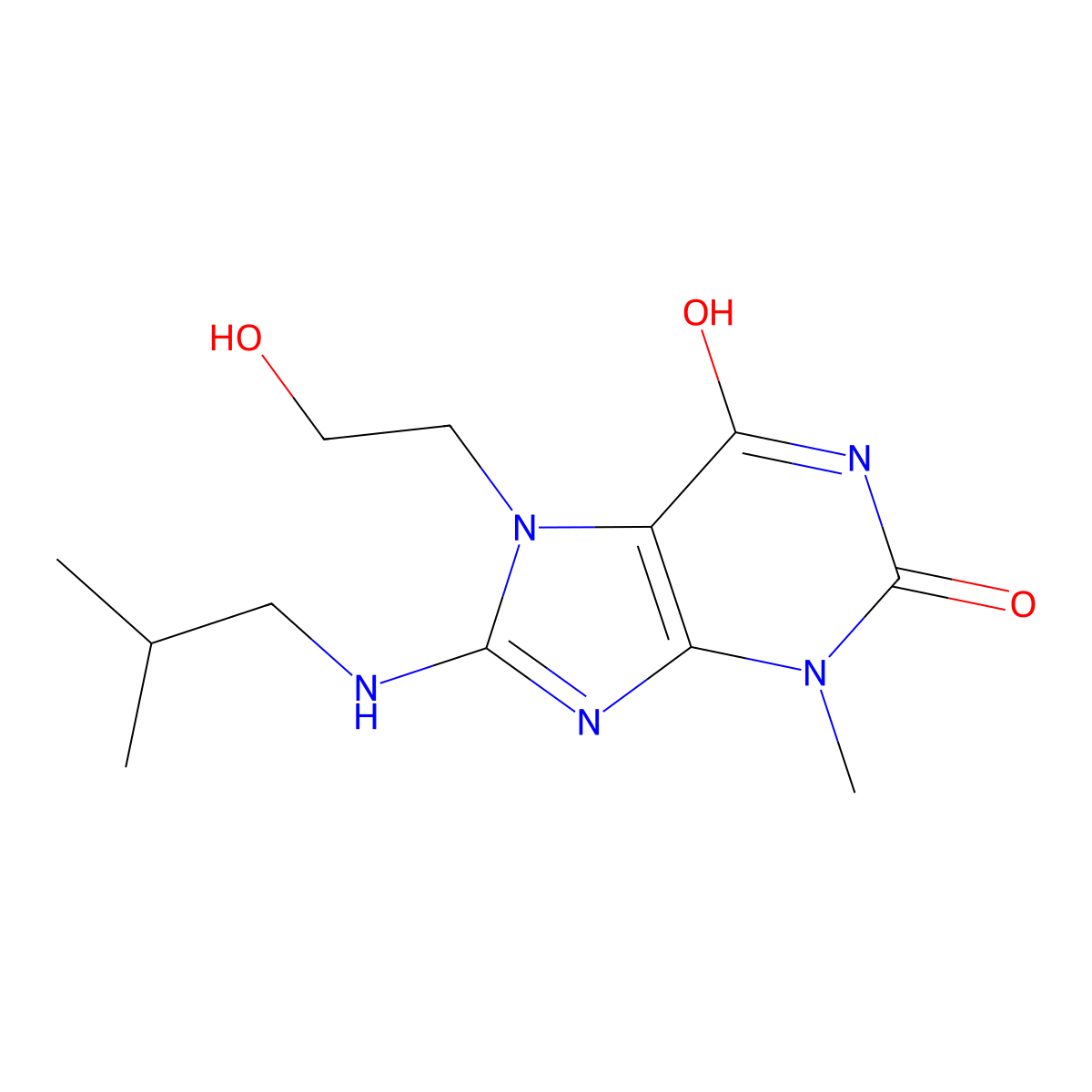 7-(2-hydroxyethyl)-8-(isobutylamino)-3-methyl-1H-purine-2,6(3H,7H)-dione molecular structure, CAS 850730-18-6