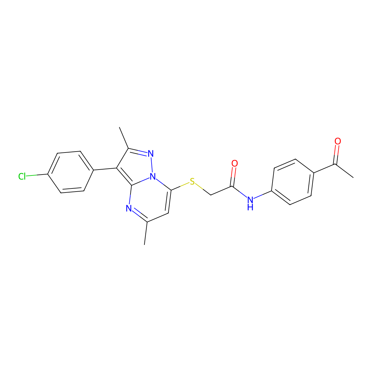 N-(4-acetylphenyl)-2-{[3-(4-chlorophenyl)-2,5-dimethylpyrazolo[1,5-a]pyrimidin-7-yl]sulfanyl}acetamide molecular structure, CAS 850730-58-4