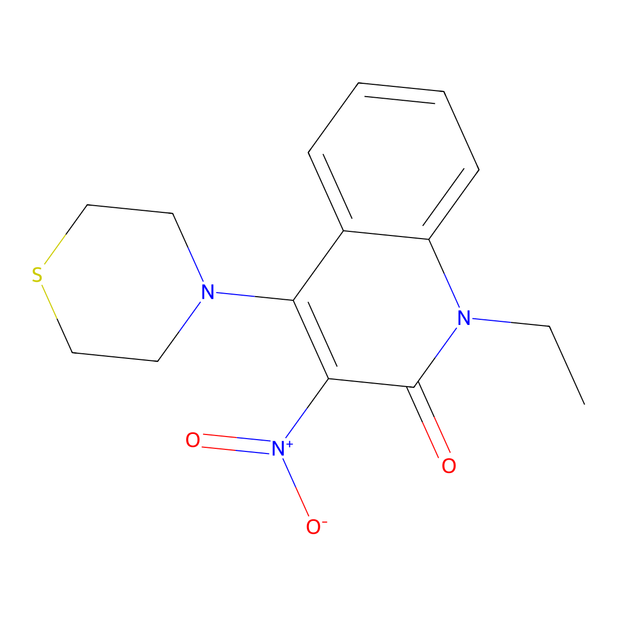 1-Ethyl-3-nitro-4-thiomorpholin-4-ylquinolin-2-one molecular structure, CAS 850730-72-2