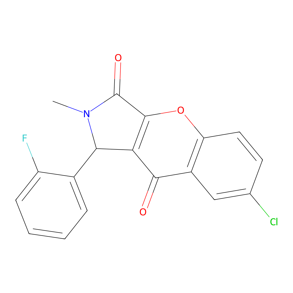 7-Chloro-1-(2-fluorophenyl)-2-methyl-1,2-dihydrochromeno[2,3-c]pyrrole-3,9-dione molecular structure, CAS 850730-96-0
