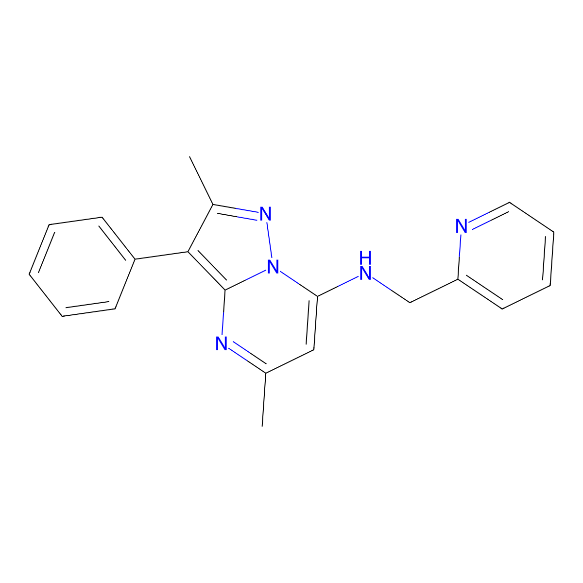 2,5-dimethyl-3-phenyl-N-(pyridin-2-ylmethyl)pyrazolo[1,5-a]pyrimidin-7-amine molecular structure, CAS 850730-97-1