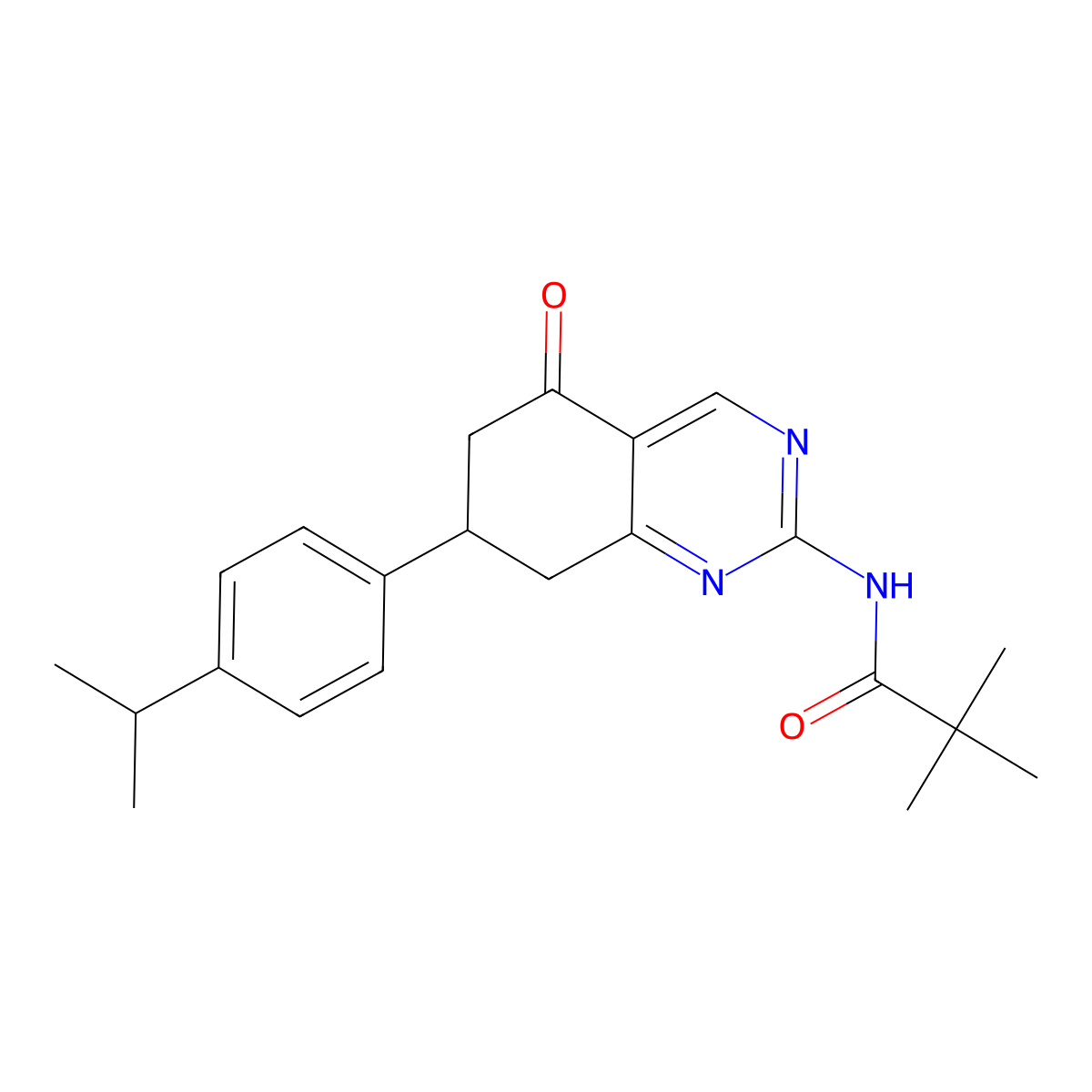 2,2-dimethyl-N-{5-oxo-7-[4-(propan-2-yl)phenyl]-5,6,7,8-tetrahydroquinazolin-2-yl}propanamide molecular structure, CAS 850731-26-9
