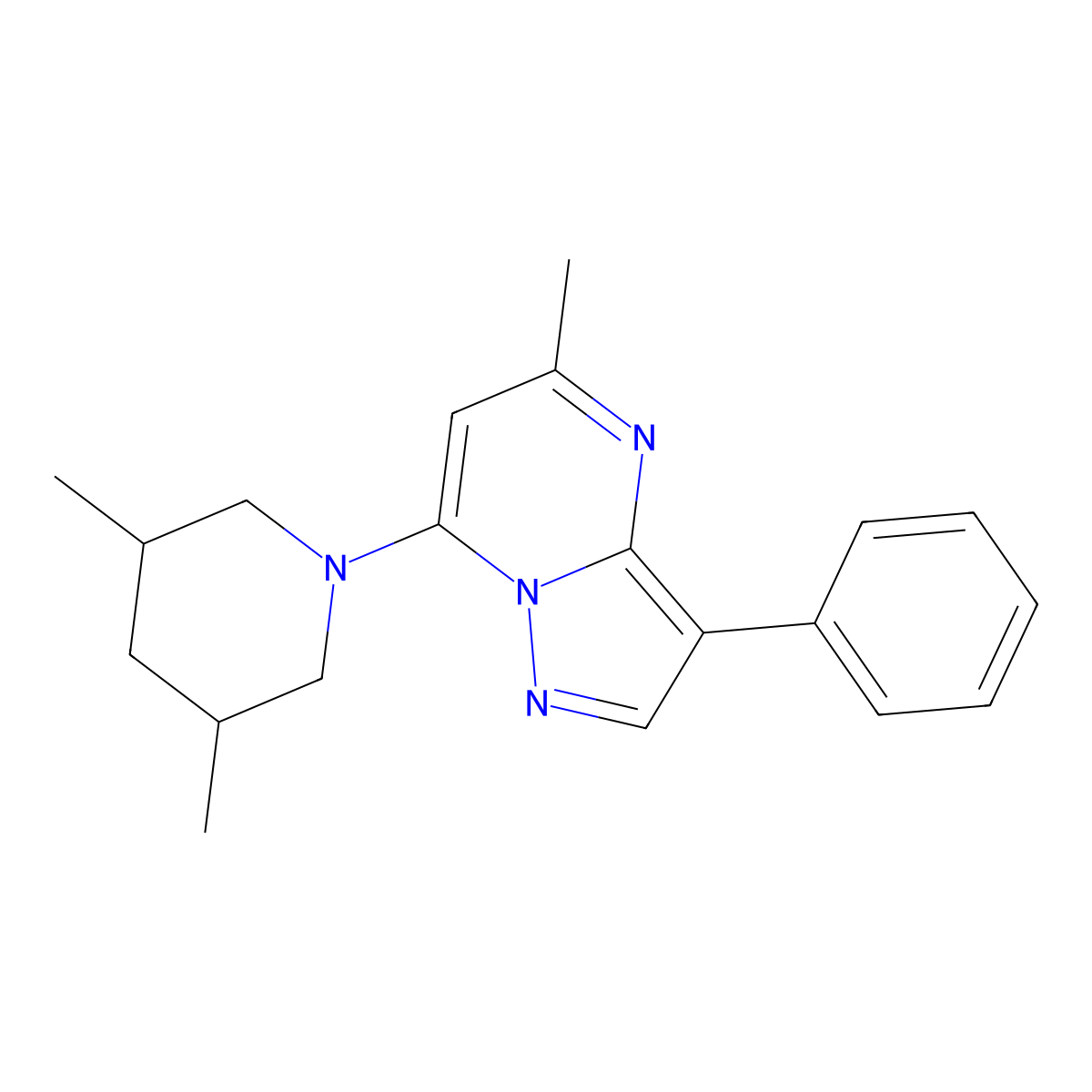 7-(3,5-Dimethylpiperidin-1-yl)-5-methyl-3-phenylpyrazolo[1,5-a]pyrimidine molecular structure, CAS 850731-61-2