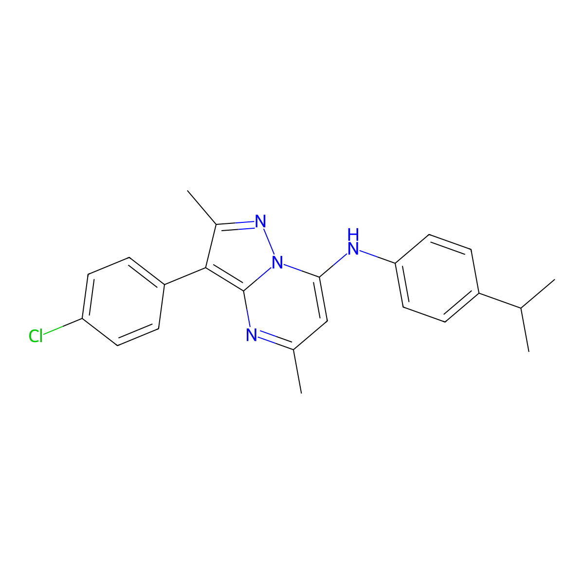 3-(4-chlorophenyl)-2,5-dimethyl-N-[4-(propan-2-yl)phenyl]pyrazolo[1,5-a]pyrimidin-7-amine molecular structure, CAS 850731-78-1