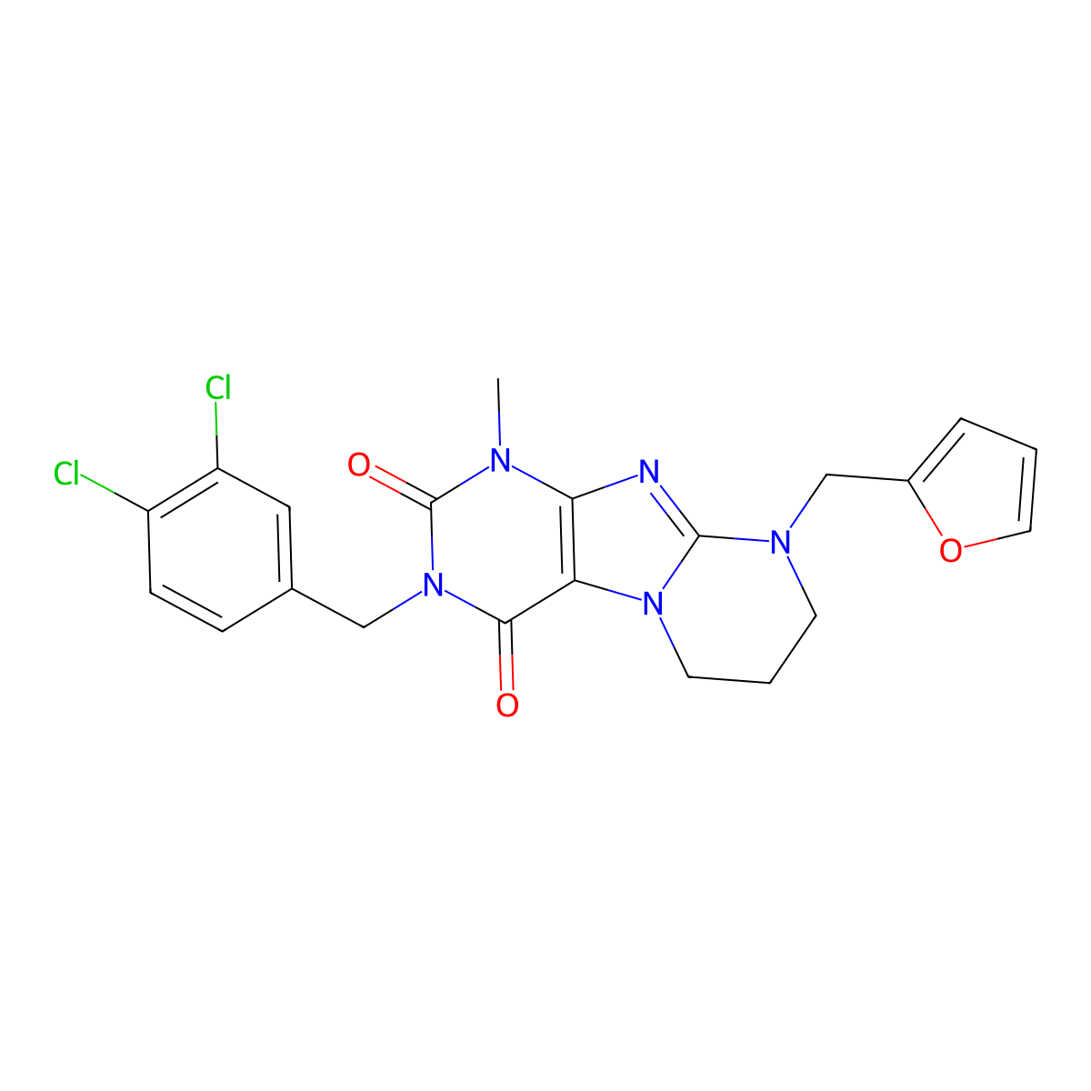 3-(3,4-dichlorobenzyl)-9-(furan-2-ylmethyl)-1-methyl-6,7,8,9-tetrahydropyrimido[2,1-f]purine-2,4(1H,3H)-dione molecular structure, CAS 850732-14-8