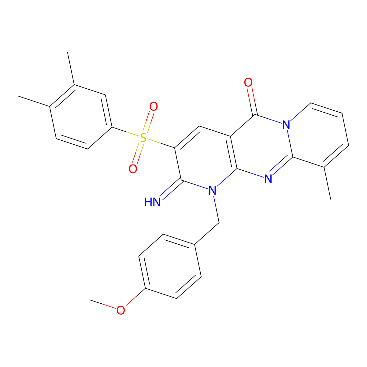 3-[(3,4-Dimethylphenyl)sulfonyl]-2-imino-1-[(4-methoxyphenyl)methyl]-10-methyl-1,6-dihydropyridino[2,3-d]pyridino[1,2-a]pyrimidin-5-one molecular structure, CAS 850732-17-1