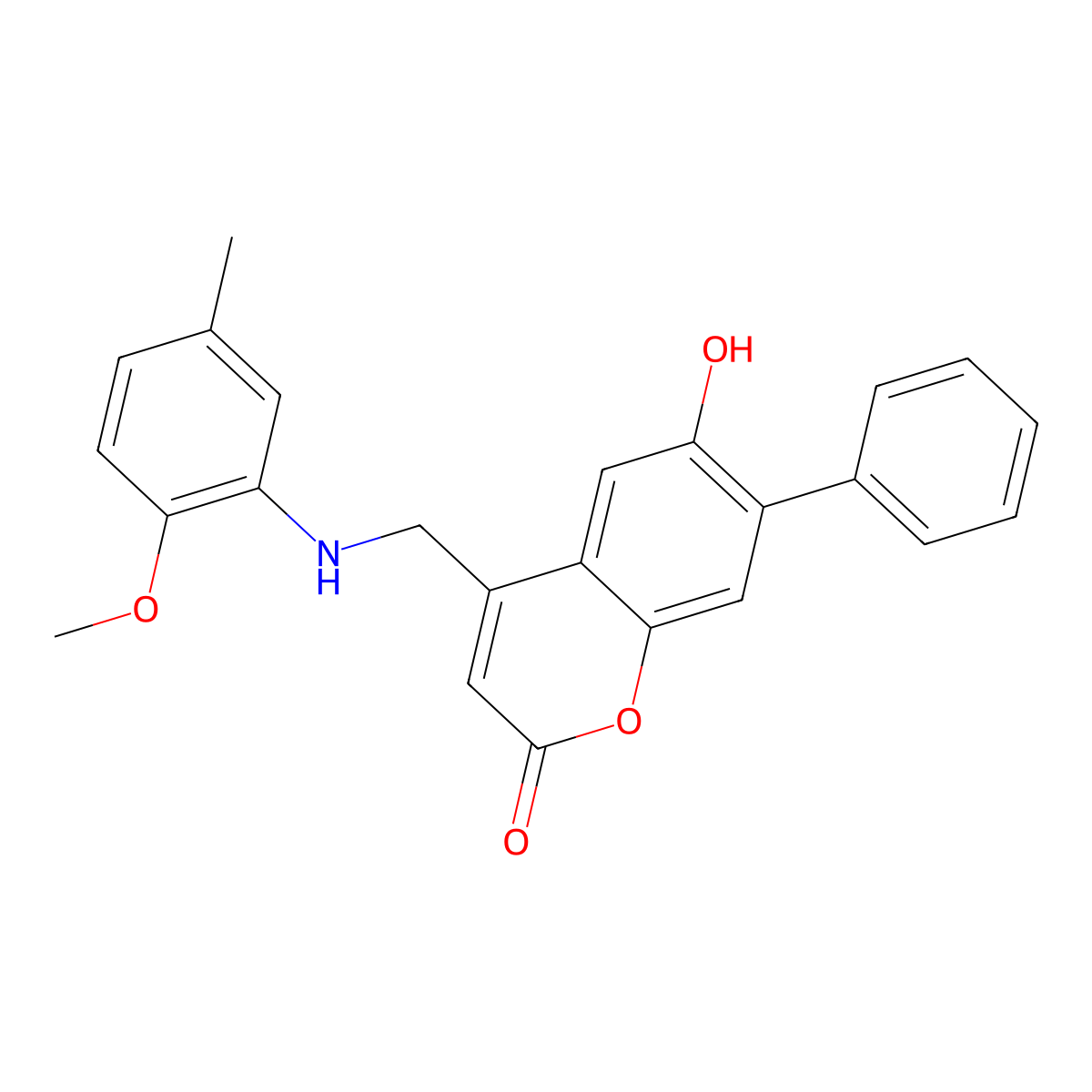 6-Hydroxy-4-(((2-methoxy-5-methylphenyl)amino)methyl)-7-phenyl-2H-chromen-2-one molecular structure, CAS 850735-36-3