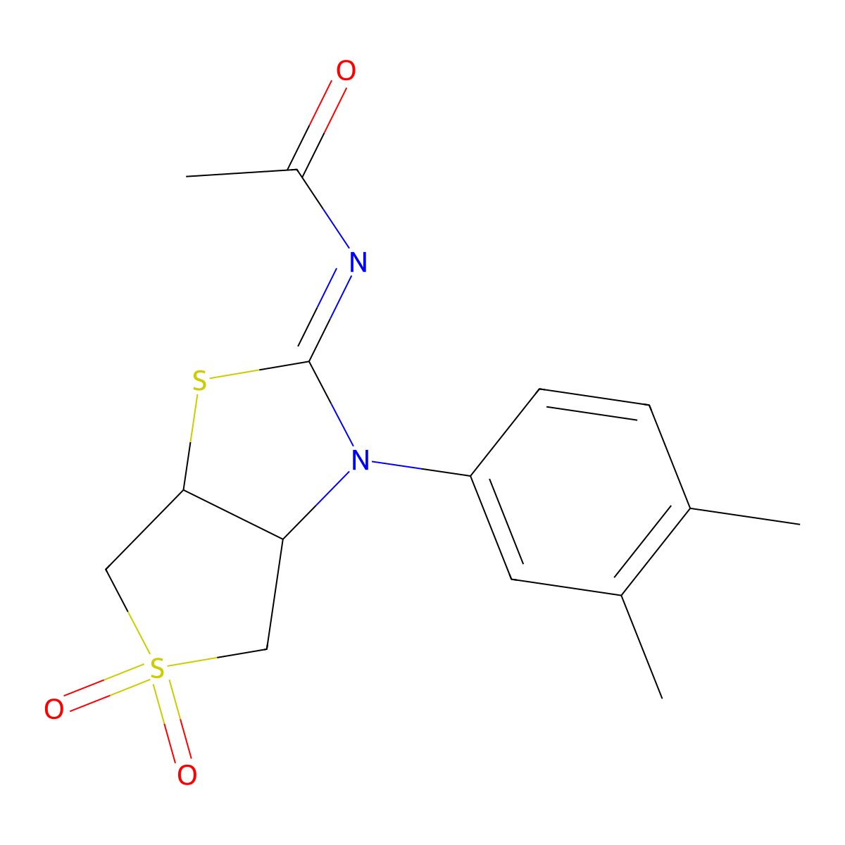 N-[(2Z)-3-(3,4-dimethylphenyl)-5,5-dioxidotetrahydrothieno[3,4-d][1,3]thiazol-2(3H)-ylidene]acetamide molecular structure, CAS 850735-53-4