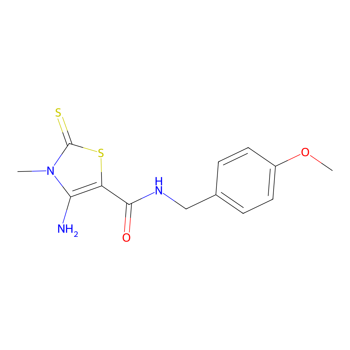 4-amino-N-(4-methoxybenzyl)-3-methyl-2-thioxo-2,3-dihydro-1,3-thiazole-5-carboxamide molecular structure, CAS 850735-74-9