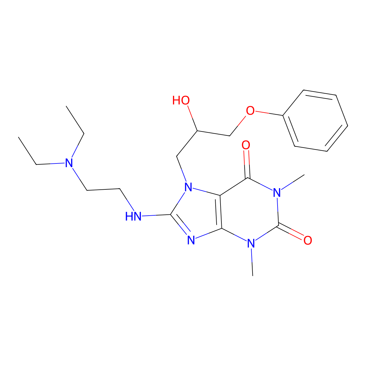 8-((2-(diethylamino)ethyl)amino)-7-(2-hydroxy-3-phenoxypropyl)-1,3-dimethyl-1H-purine-2,6(3H,7H)-dione molecular structure, CAS 850735-90-9