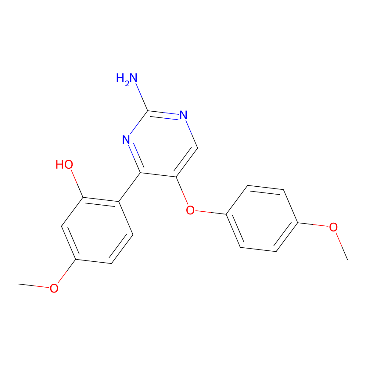 2-(2-Amino-5-(4-methoxyphenoxy)pyrimidin-4-yl)-5-methoxyphenol molecular structure, CAS 850736-00-4