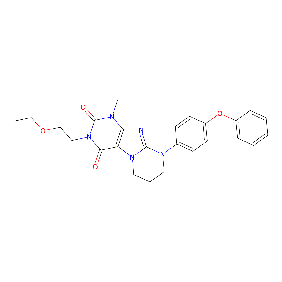 3-(2-ethoxyethyl)-1-methyl-9-(4-phenoxyphenyl)-6,7,8,9-tetrahydropyrimido[2,1-f]purine-2,4(1H,3H)-dione molecular structure, CAS 850736-32-2