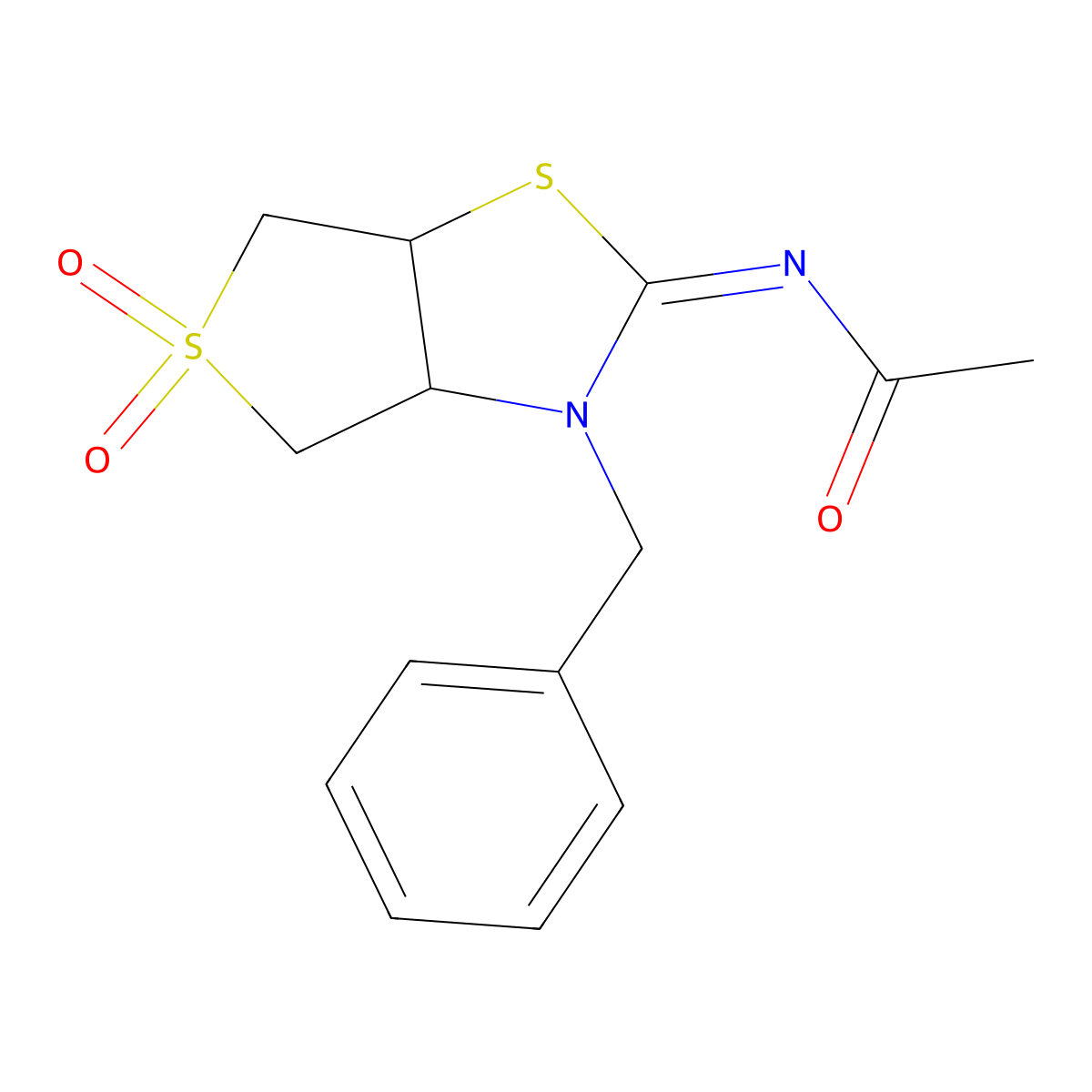 N-[(2Z)-3-benzyl-5,5-dioxidotetrahydrothieno[3,4-d][1,3]thiazol-2(3H)-ylidene]acetamide molecular structure, CAS 850736-44-6