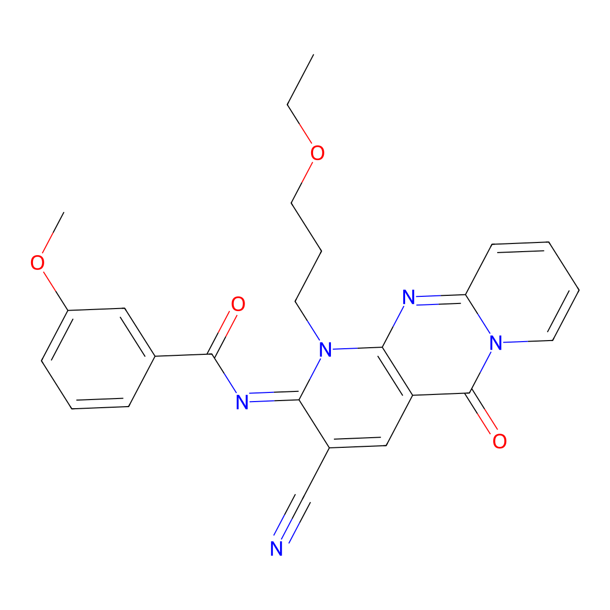 (E)-N-(3-cyano-1-(3-ethoxypropyl)-5-oxo-1H-dipyrido[1,2-a:2',3'-d]pyrimidin-2(5H)-ylidene)-3-methoxybenzamide molecular structure, CAS 850737-77-8