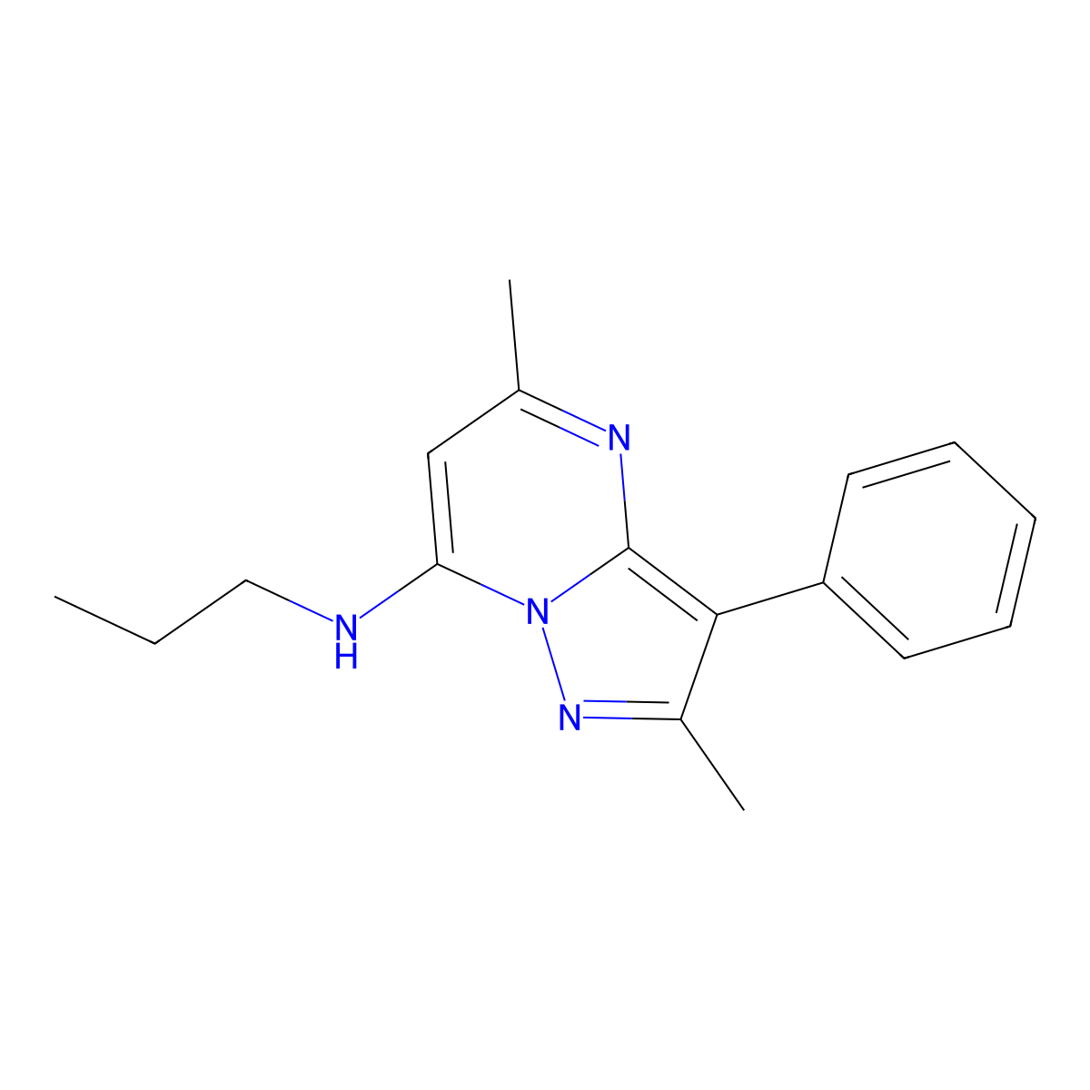 2,5-dimethyl-3-phenyl-N-propylpyrazolo[1,5-a]pyrimidin-7-amine molecular structure, CAS 850737-92-7