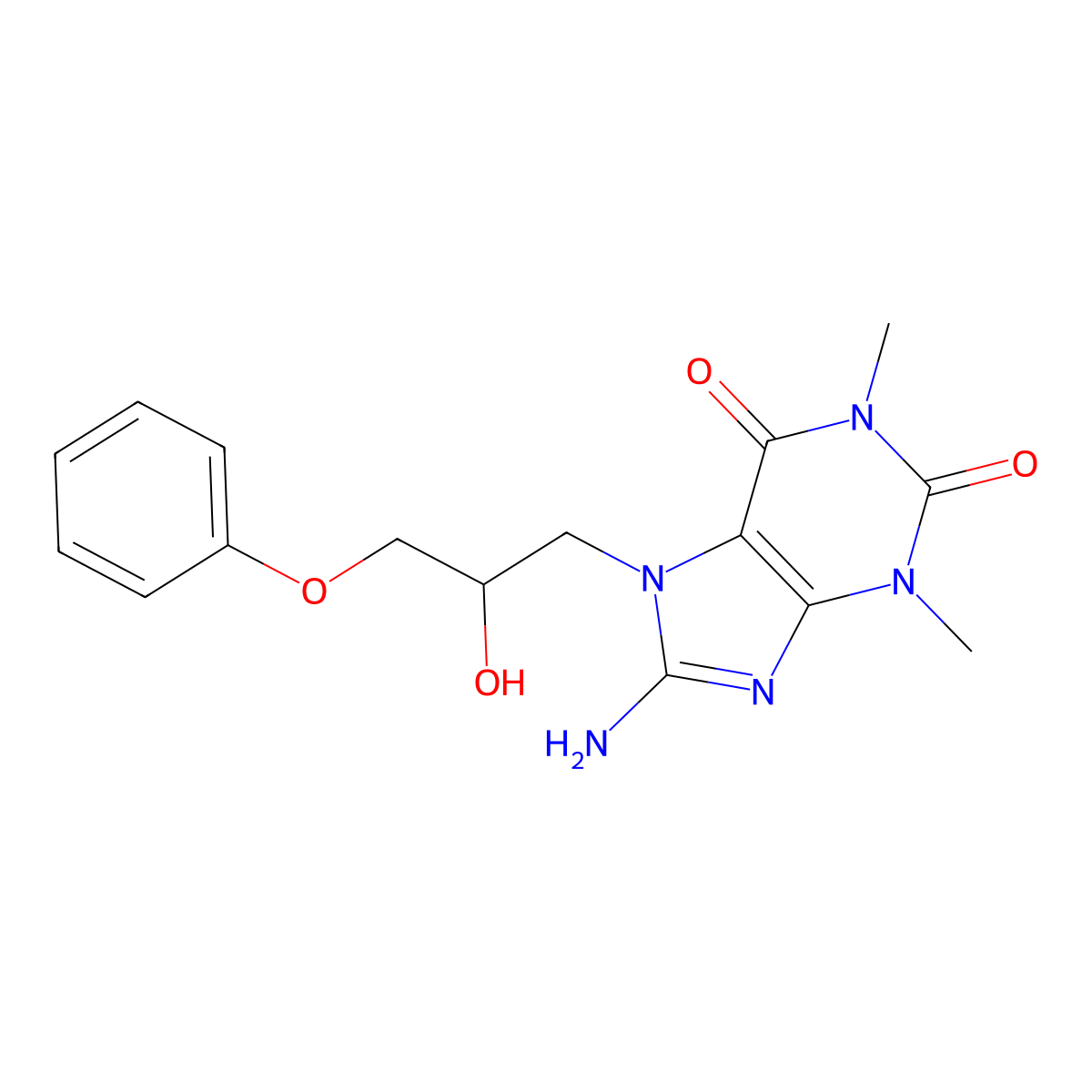8-amino-7-(2-hydroxy-3-phenoxypropyl)-1,3-dimethyl-1H-purine-2,6(3H,7H)-dione molecular structure, CAS 850739-25-2