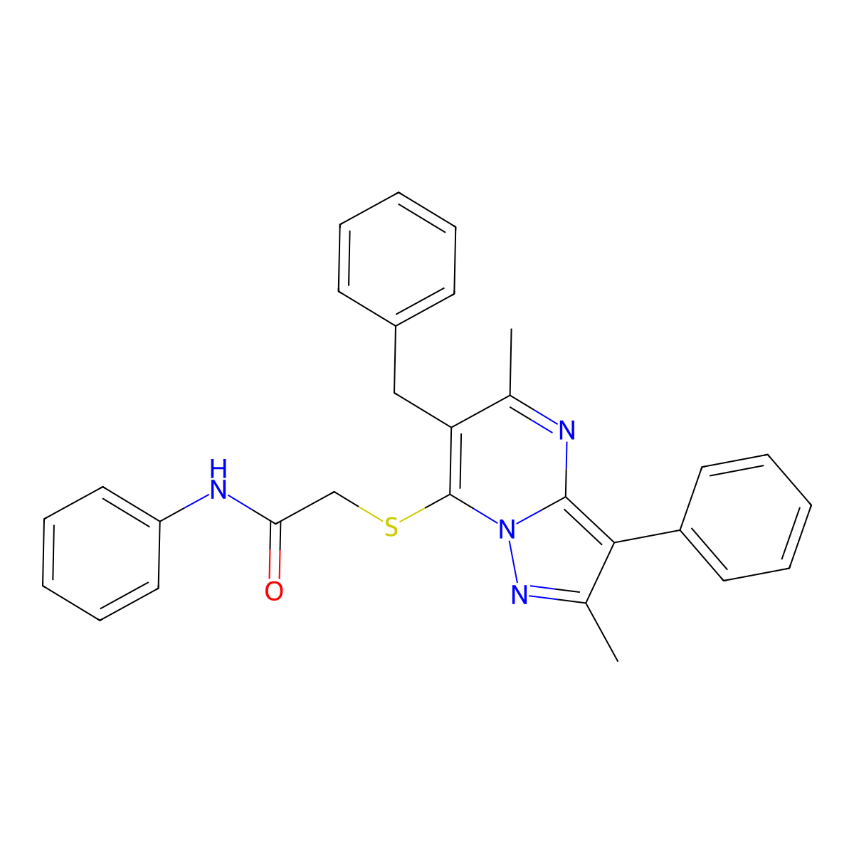 2-({6-benzyl-2,5-dimethyl-3-phenylpyrazolo[1,5-a]pyrimidin-7-yl}sulfanyl)-N-phenylacetamide molecular structure, CAS 850743-50-9