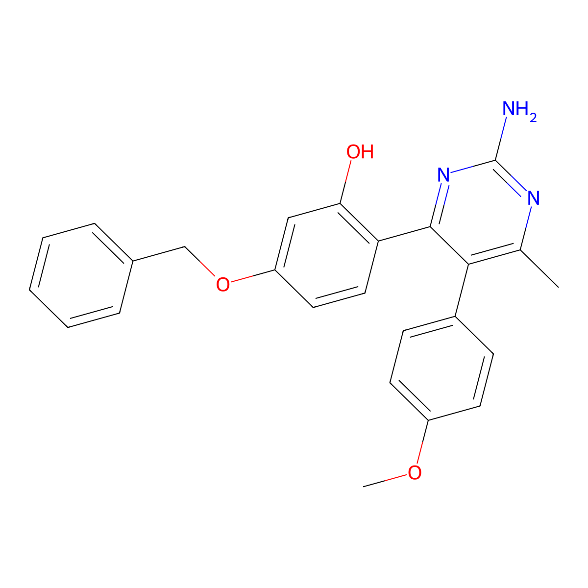 2-[2-Amino-5-(4-methoxyphenyl)-6-methylpyrimidin-4-yl]-5-(benzyloxy)phenol molecular structure, CAS 850743-68-9