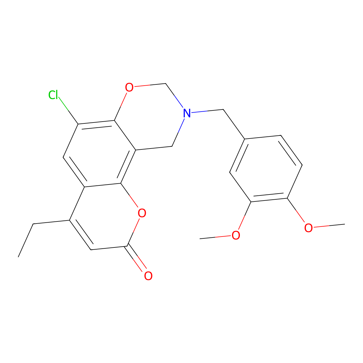 6-chloro-9-(3,4-dimethoxybenzyl)-4-ethyl-9,10-dihydro-2H,8H-chromeno[8,7-e][1,3]oxazin-2-one molecular structure, CAS 850744-55-7