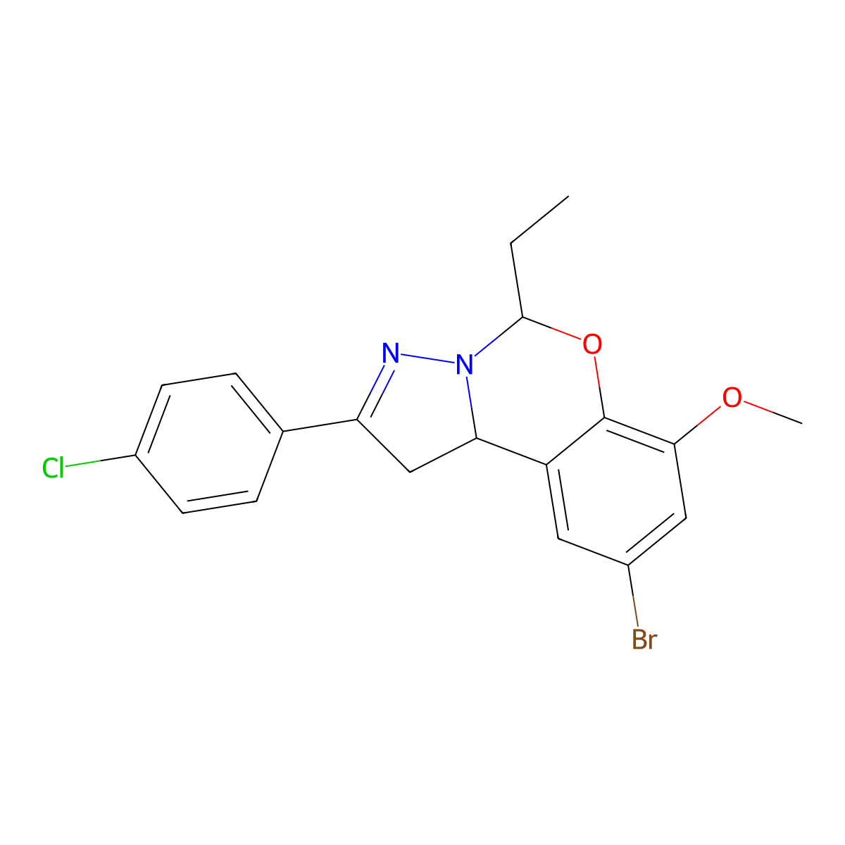 9-Bromo-2-(4-chlorophenyl)-5-ethyl-7-methoxy-1,10b-dihydropyrazolo[1,5-c][1,3]benzoxazine molecular structure, CAS 850744-86-4
