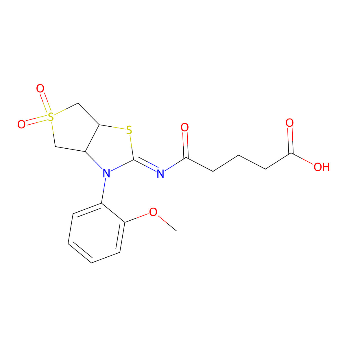 (Z)-5-((3-(2-methoxyphenyl)-5,5-dioxidotetrahydrothieno[3,4-d]thiazol-2(3H)-ylidene)amino)-5-oxopentanoic acid molecular structure, CAS 850744-89-7