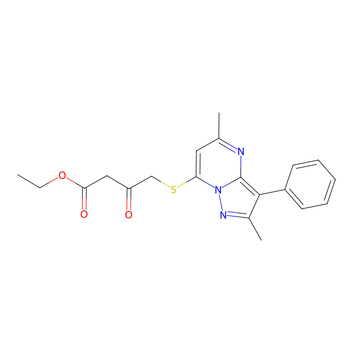 Ethyl 4-((2,5-dimethyl-3-phenylpyrazolo[1,5-a]pyrimidin-7-yl)thio)-3-oxobutanoate molecular structure, CAS 850745-00-5