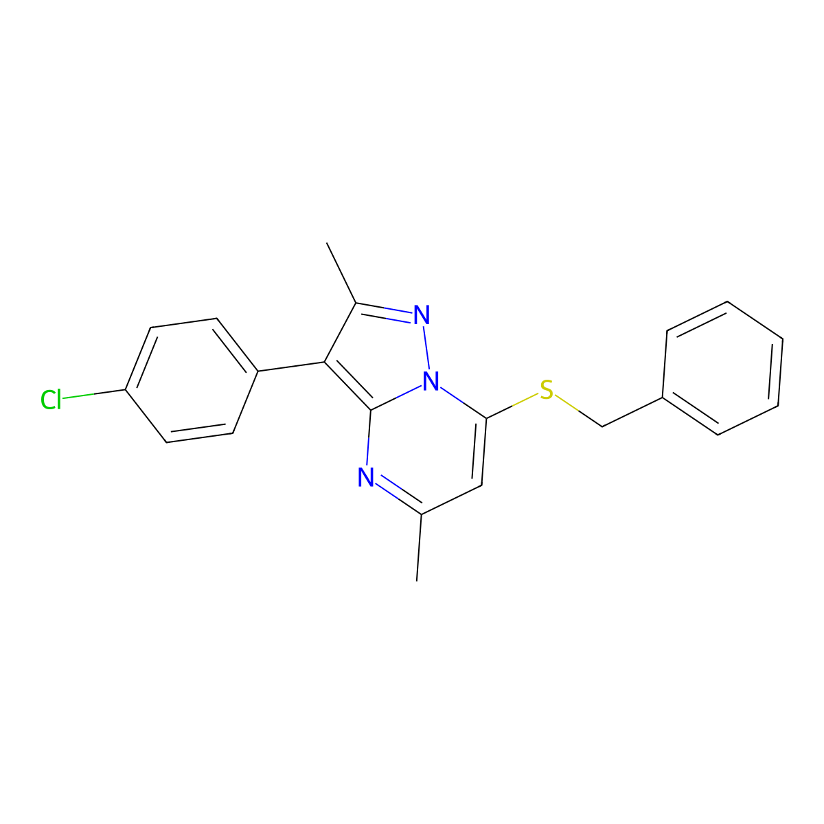 7-(Benzylsulfanyl)-3-(4-chlorophenyl)-2,5-dimethylpyrazolo[1,5-a]pyrimidine molecular structure, CAS 850745-39-0