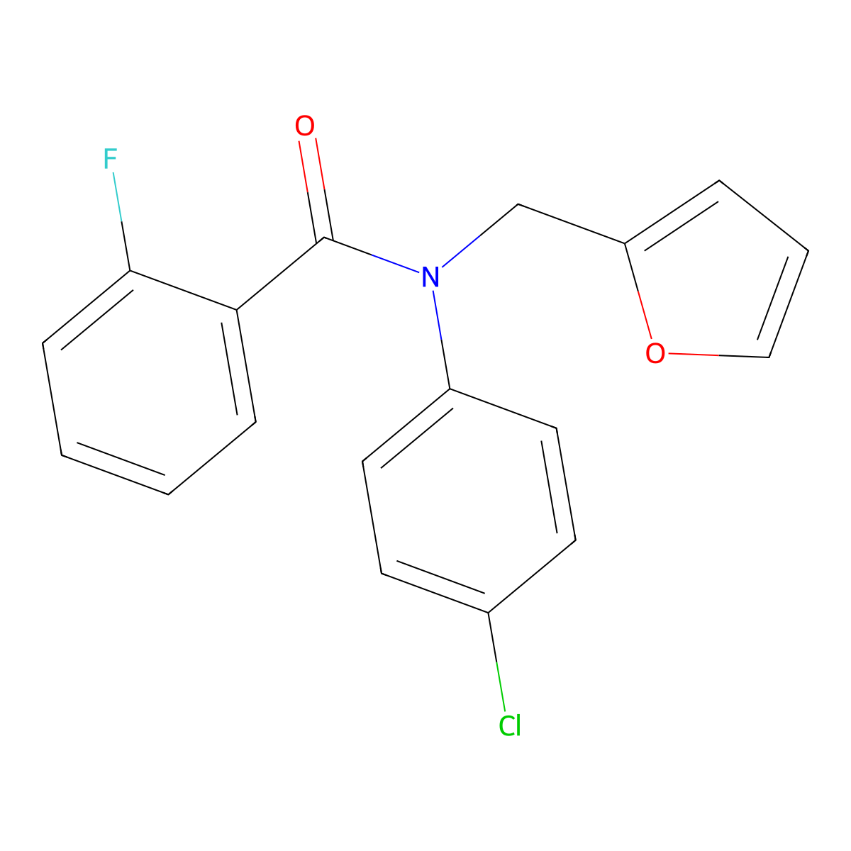 N-(4-chlorophenyl)-2-fluoro-N-(furan-2-ylmethyl)benzamide molecular structure, CAS 850745-68-5