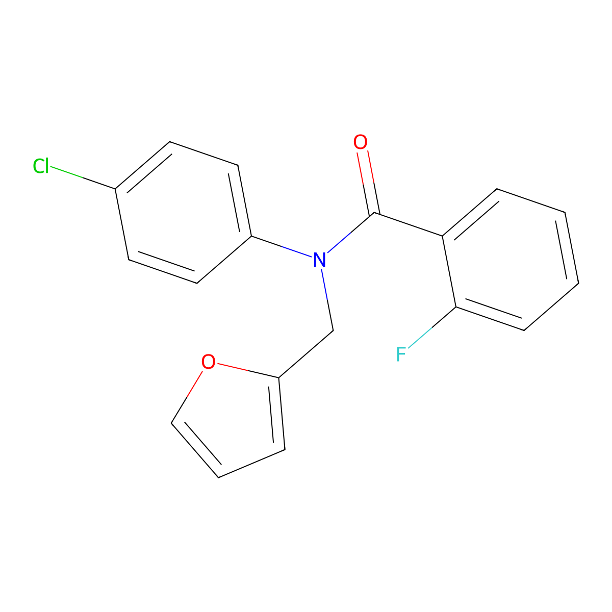 N-(4-chlorophenyl)-2-fluoro-N-(furan-2-ylmethyl)benzamide molecular structure, CAS 850745-68-5