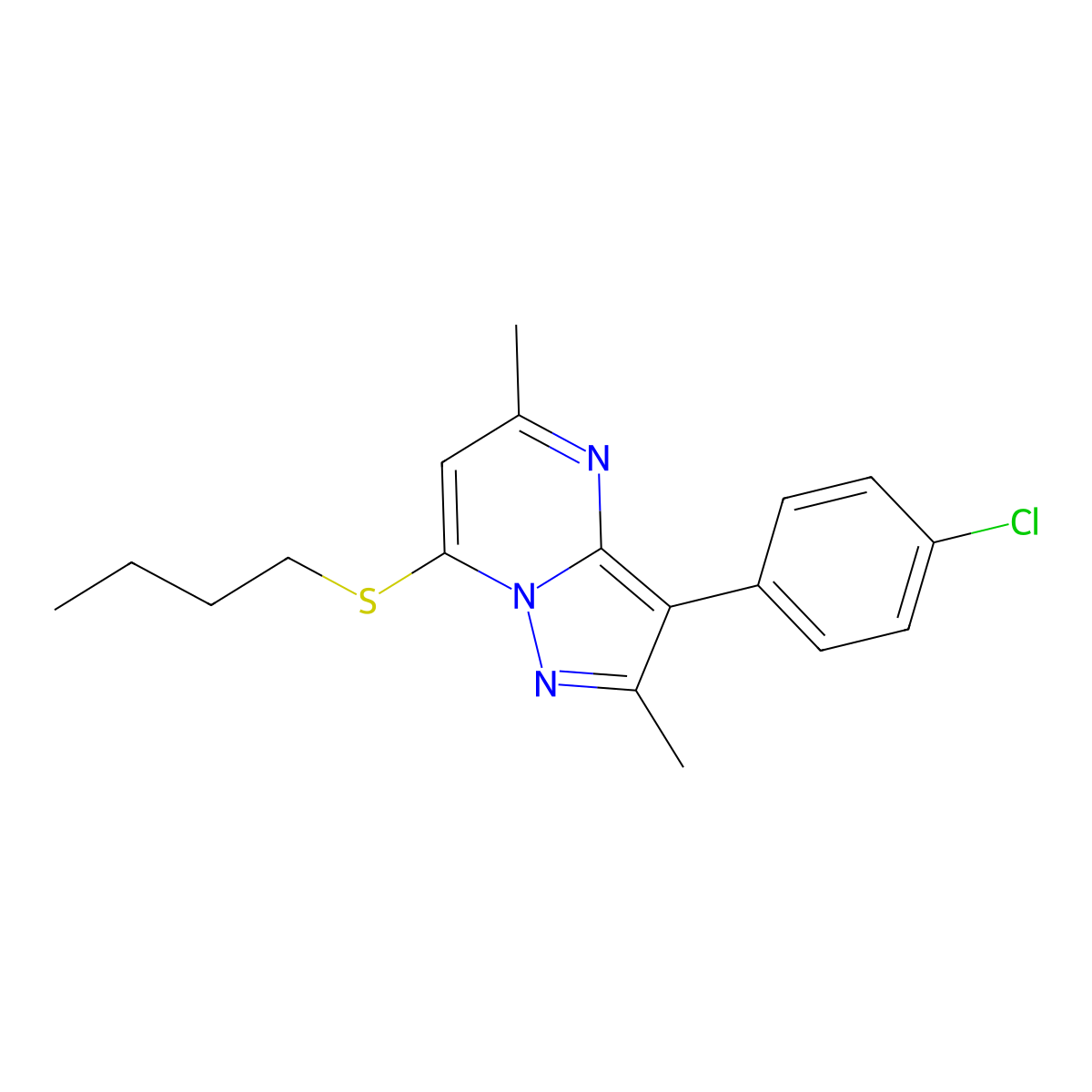 7-(Butylsulfanyl)-3-(4-chlorophenyl)-2,5-dimethylpyrazolo[1,5-a]pyrimidine molecular structure, CAS 850746-47-3