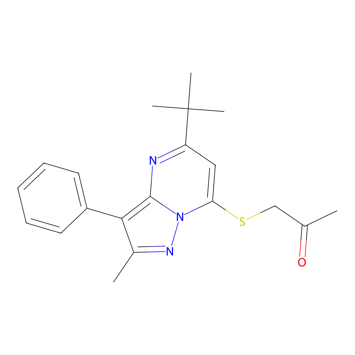 1-({5-Tert-butyl-2-methyl-3-phenylpyrazolo[1,5-a]pyrimidin-7-yl}sulfanyl)propan-2-one molecular structure, CAS 850746-61-1