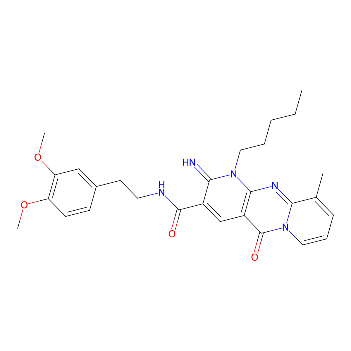 N-[2-(3,4-dimethoxyphenyl)ethyl]-2-imino-10-methyl-5-oxo-1-pentyl-1,5-dihydro-2H-dipyrido[1,2-a:2',3'-d]pyrimidine-3-carboxamide molecular structure, CAS 850747-50-1