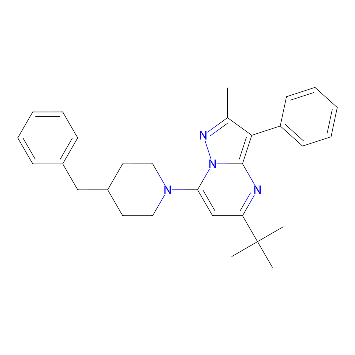 7-(4-Benzylpiperidin-1-yl)-5-tert-butyl-2-methyl-3-phenylpyrazolo[1,5-a]pyrimidine molecular structure, CAS 850747-97-6